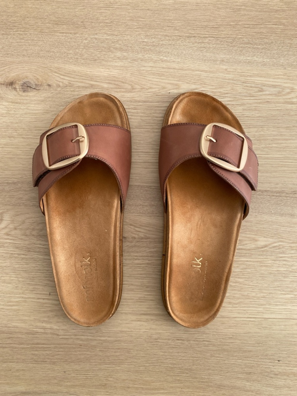 Women's Brown Slide Sandals with Buckle